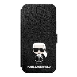 Чехол Karl Lagerfeld PU Saffiano Ikonik Karl (metal) Booktype для iPhone 12 Pro Max, черный