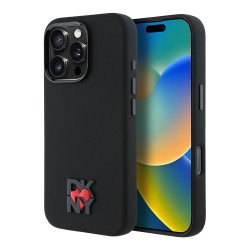 DKNY для iPhone 16 Pro Max чехол Liquid silicone Heart Metal logo & Camera Hard Black (MagSafe)