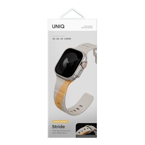 Uniq для Apple Watch 49/46/45/44 mm ремешок STRIDE DE FKM Rubber Beige/Yellow
