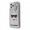 Чехол Karl Lagerfeld Liquid glitter Choupette head Hard для iPhone 12 Pro Max, серебристый