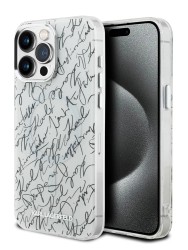 Karl Lagerfeld для iPhone 15 Pro Max чехол PC/TPU Script pattern White (MagSafe)