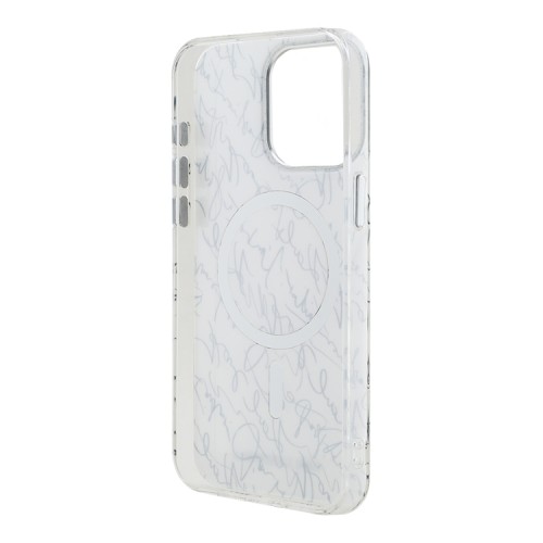 Karl Lagerfeld для iPhone 15 Pro Max чехол PC/TPU Script pattern White (MagSafe)