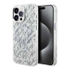 Karl Lagerfeld для iPhone 15 Pro Max чехол PC/TPU Script pattern White (MagSafe)