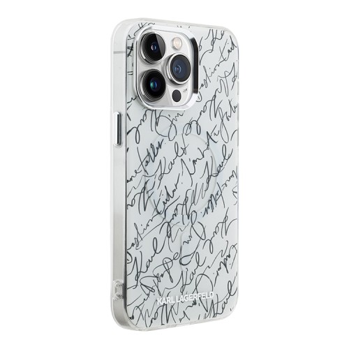 Karl Lagerfeld для iPhone 15 Pro Max чехол PC/TPU Script pattern White (MagSafe)
