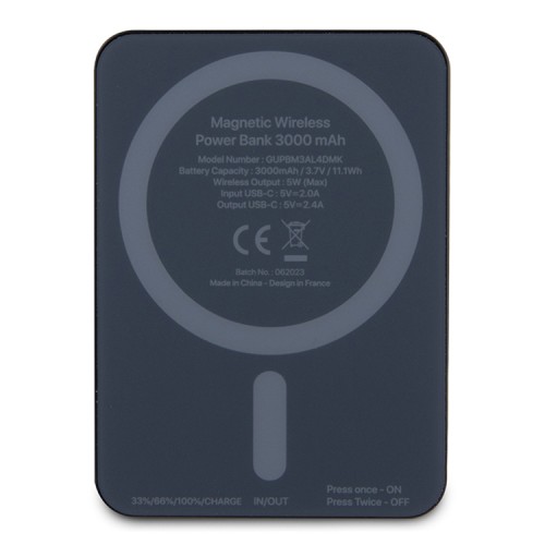 Guess внешний аккумулятор MagSafe для телефона, Metal Script logo 3000 mAh 5W Black