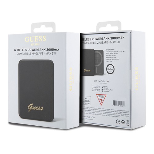 Guess внешний аккумулятор MagSafe для телефона, Metal Script logo 3000 mAh 5W Black