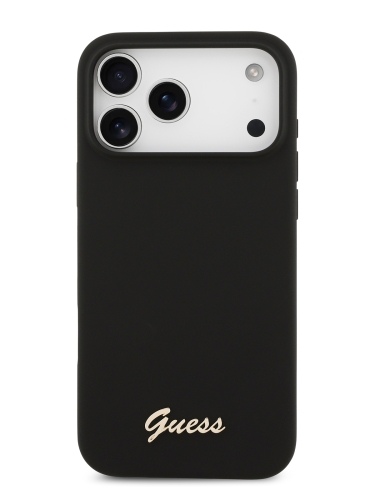 Guess для iPhone 17 Pro Max чехол Liquid silicone Gold metal logo Hard Black (MagSafe)