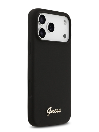 Guess для iPhone 17 Pro Max чехол Liquid silicone Gold metal logo Hard Black (MagSafe)