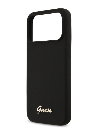 Guess для iPhone 17 Pro Max чехол Liquid silicone Gold metal logo Hard Black (MagSafe)