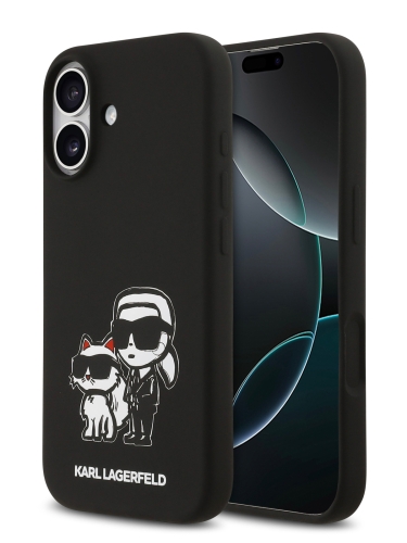 Karl Lagerfeld для iPhone 17 чехол Liquid Silicone Sketch Karl & Choupette Hard Black (MagSafe)
