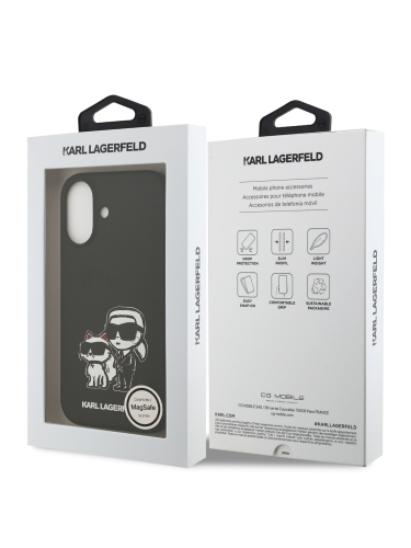 Karl Lagerfeld для iPhone 17 чехол Liquid Silicone Sketch Karl & Choupette Hard Black (MagSafe)