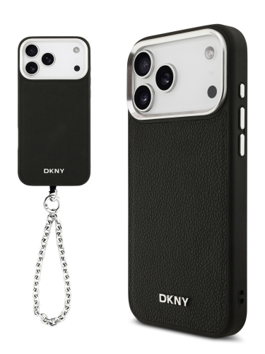 DKNY для iPhone 17 Pro Max чехол PU Horizon Metal logo Hard + Metal Wrist Chain Black (MagSafe)