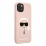 Lagerfeld чехол Liquid silicone Karl's Head Hard для iPhone 13 mini, розовый KLHCP13SSLKHLP