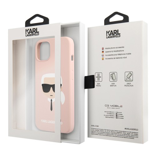 Lagerfeld чехол Liquid silicone Karl's Head Hard для iPhone 13 mini, розовый KLHCP13SSLKHLP