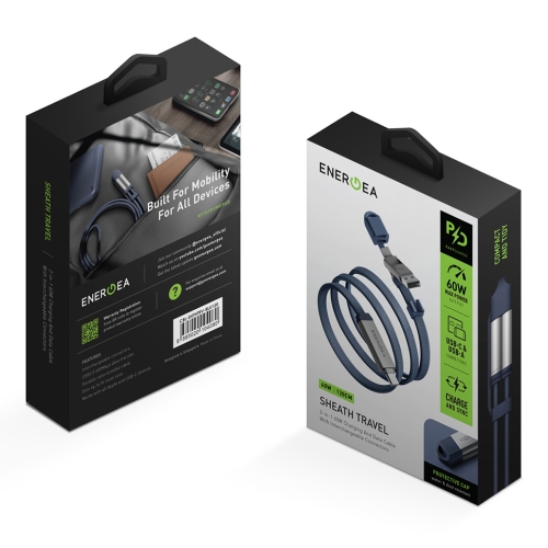 Energea Кабель Sheath Travel 2-in-1 USB-C to C+A 60W 480 Mbps Blue 1.2m