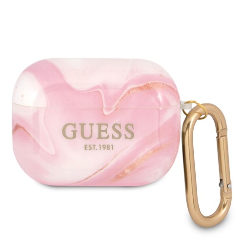 Чехол Guess New Marble Design с карабином для Airpods Pro, розовый