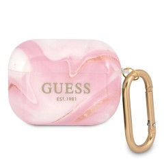 Чехол Guess New Marble Design с карабином для Airpods Pro, розовый
