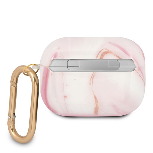 Чехол Guess New Marble Design с карабином для Airpods Pro, розовый