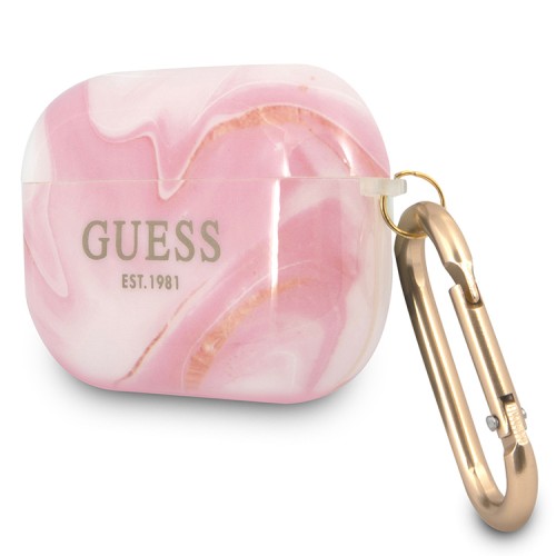 Чехол Guess New Marble Design с карабином для Airpods Pro, розовый