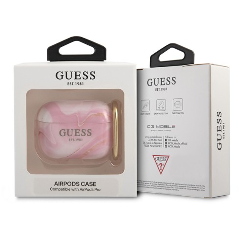 Чехол Guess New Marble Design с карабином для Airpods Pro, розовый