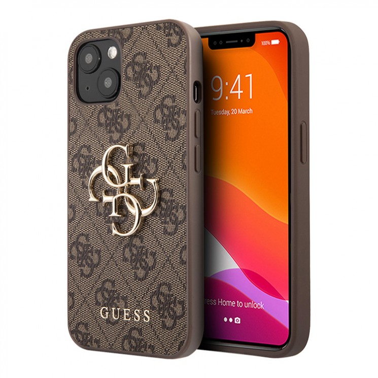 Чехол Guess 4G Big metal logo Hard для iPhone 13, коричневый