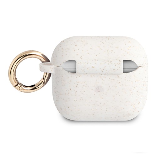 Чехол Guess Silicone Glitter с кольцом для Airpods 3 (2021), белый