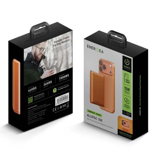 Energea АКБ AluPac 10K (CCC), 10000W MagSafe 15W USB-C 20W Ultra Light Aluminium Orange
