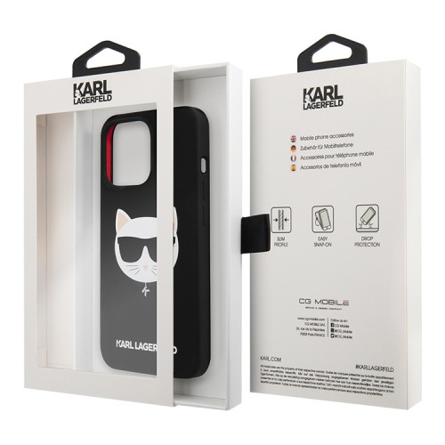 Чехол Lagerfeld Liquid silicone Choupette Hard для iPhone 13 Pro, черный (Magsafe)