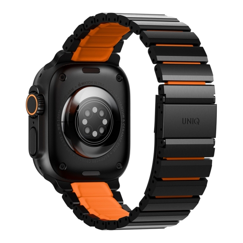 Uniq для Apple Watch 49/46/45/44 mm ремешок Strova Flex Steel Band Black/Volt Orange
