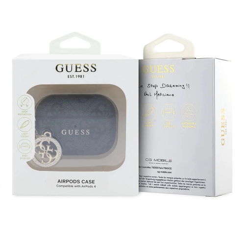 Guess для Airpods Pro 3 чехол PU leather 4G with Classic metal logo and Diamond charm Black