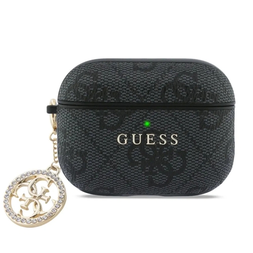 Guess для Airpods Pro 3 чехол PU leather 4G with Classic metal logo and Diamond charm Black