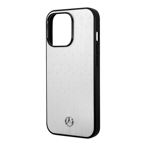 Чехол Mercedes Aluminium Stars Hard для iPhone 14 Pro Max, серебристый