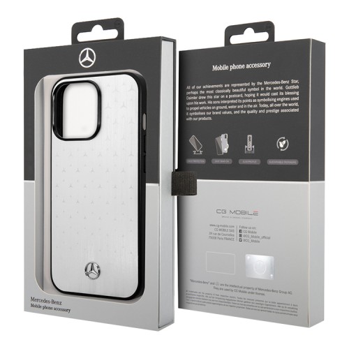Чехол Mercedes Aluminium Stars Hard для iPhone 14 Pro Max, серебристый