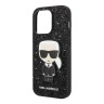 Чехол Lagerfeld Glitter flakes Ikonik patch Metal logo Hard для iPhone 14 Pro, черный