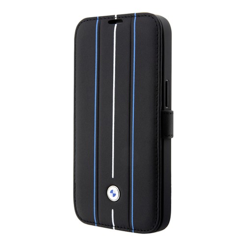 Кожаный чехол BMW Signature Leather Hot stamp lines Booktype для iPhone 14 Pro, черный
