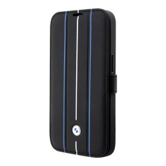 Кожаный чехол BMW Signature Leather Hot stamp lines Booktype для iPhone 14 Pro, черный