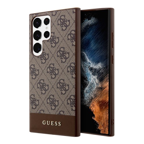 Чехол Guess PU 4G Bottom stripe Metal logo Hard для Galaxy S23 Ultra, коричневый