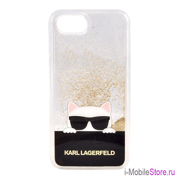 Чехол Karl Lagerfeld Liquid glitter Choupette sunglasses для iPhone 7/8/SE 2020, золотой