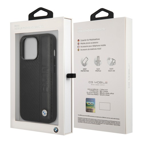 Кожаный чехол BMW Signature Leather Textured with Logo imprint Hard для iPhone 14 Pro Max, черный