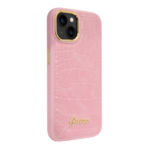 Чехол Guess PU Croco metal logo Hard для iPhone 14 Plus, розовый