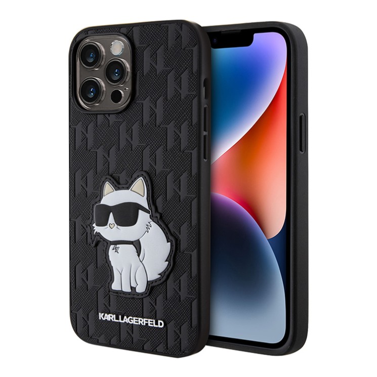 Чехол Lagerfeld PU Saffiano Monogram NFT Choupette Hard для iPhone 13 Pro, черный