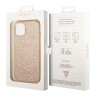 Чехол Guess Glitter flakes Metal logo Hard для iPhone 14, золотой