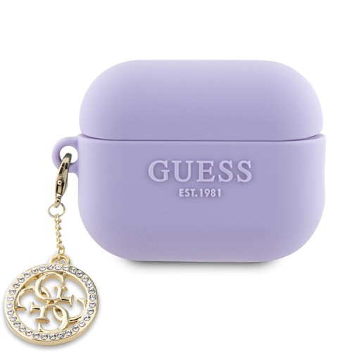 Guess для Airpods Pro 2 чехол Liquid silicone 3D Logo with 4G Diamond charm Purple