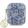 Guess для Airpods 1/2 чехол PU leather G CUBE with metal logo and Charm Blue