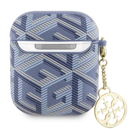 Guess для Airpods 1/2 чехол PU leather G CUBE with metal logo and Charm Blue