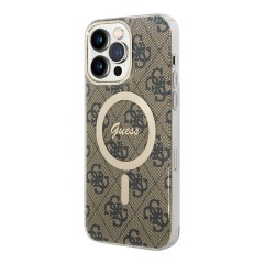 Guess для iPhone 15 Pro Max чехол PC/TPU 4G Hard Brown/Gold (MagSafe)