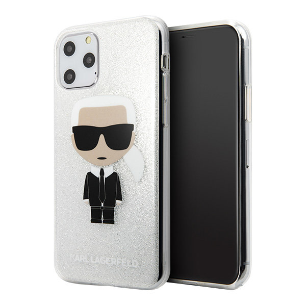 Чехол Karl Lagerfeld Iconic Karl Hard Glitter для iPhone 11 Pro, серебристый