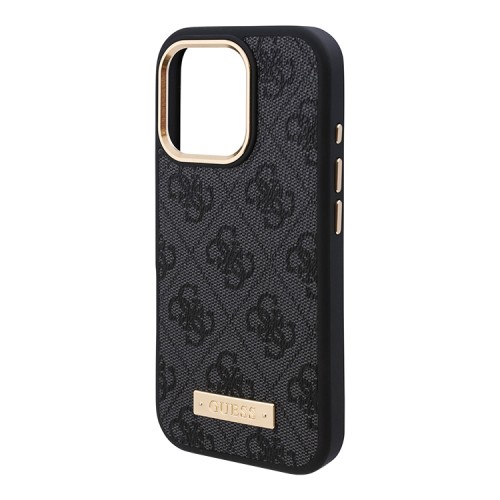 Guess для iPhone 16 Pro Max чехол PU-кожа 4G Plate metal logo Black (MagSafe)