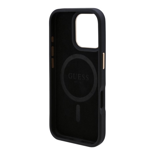 Guess для iPhone 16 Pro Max чехол PU-кожа 4G Plate metal logo Black (MagSafe)