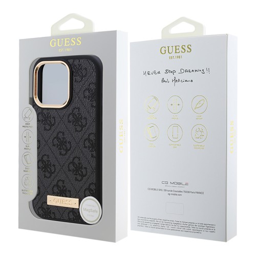 Guess для iPhone 16 Pro Max чехол PU-кожа 4G Plate metal logo Black (MagSafe)